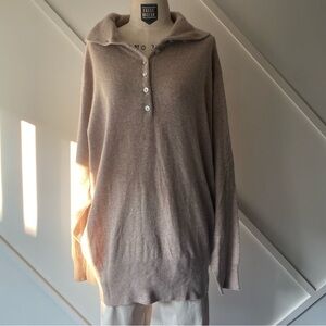 Snowlotus Cashmere Oversized Beige Polo Button Up Sweater (approx L)